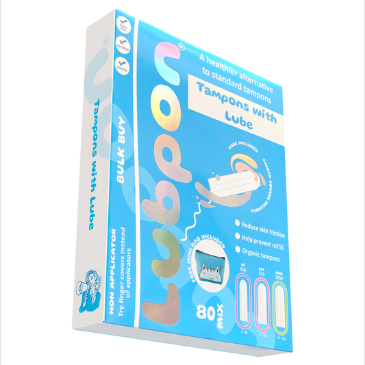 80 LUBPON Organic Tampons with Specially Formulated Lube, Finger Covers, Trendy Smiling Cat Mini Bag. (35 Regular 25 Super 20 Super Plus, Bulk Buy ~3 Months Supply, 80 Mix, Smiling Cat)